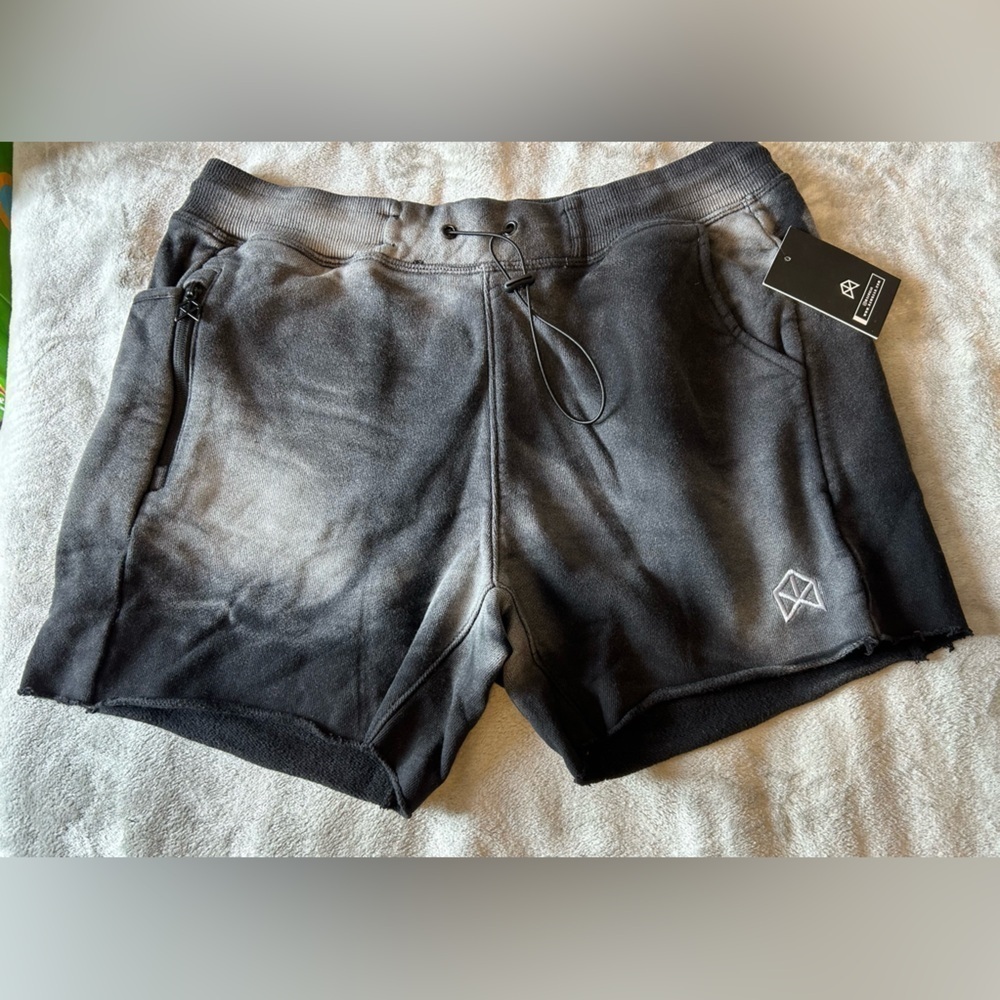 RawGear Heritage Acid-Wash Black/Grey Sweat Shorts Men's L Elastic Drawstring